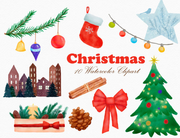 Christmas Clipart Watercolor Winter Illustrations