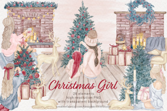 Christmas Girl Watercolor Clipart Winter for Branding and Packaging
