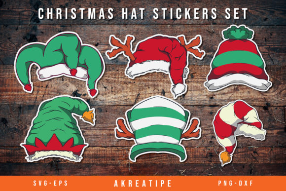 Christmas Hat Printable Stickers Bundle for Branding and Packaging