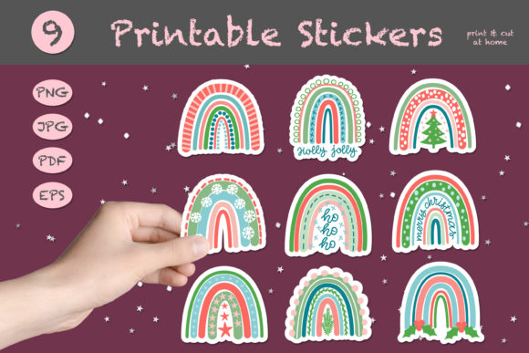 Christmas Rainbows Stickers. Rainbow PNG for Branding and Packaging