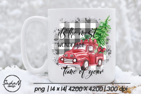 Christmas Red Truck Sublimation Design Illustrations
