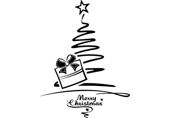 Christmas Silhouette Tree Gift Illustrations