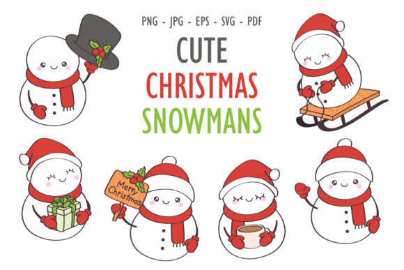 Christmas Snowman Set, Clipart Snowman for Illustrations