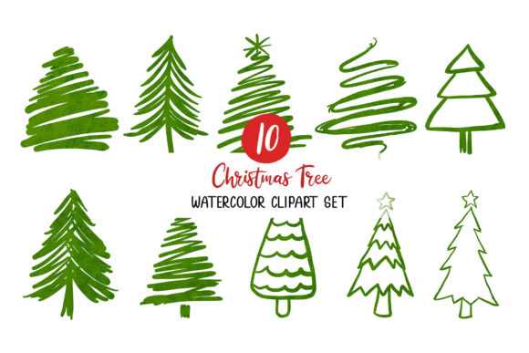 Christmas Trees Watercolor Clipart for Festive Crafting