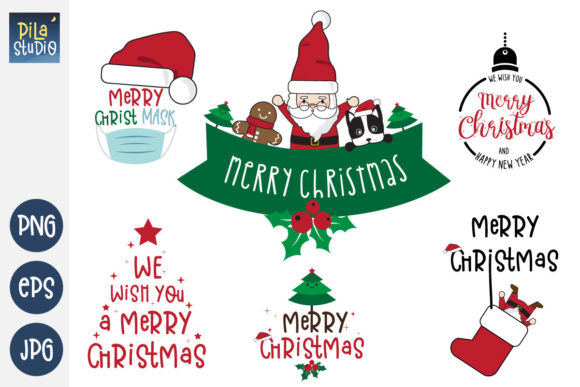 Cute Santa Bundle Christmas PNG, EPS for Illustrations