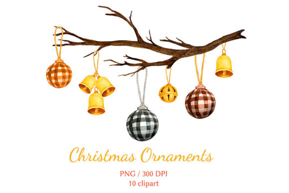 Farmhouse Christmas Ornament Clipart Illustrations