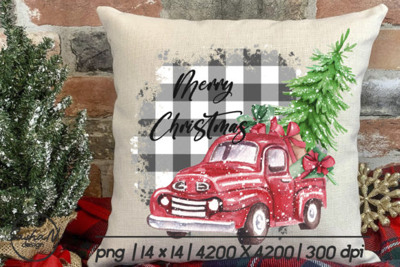 Merry Christmas Red Truck PNG Illustration