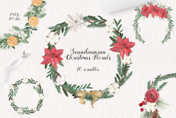 Scandinavian Christmas Wreaths 10 Illustrations