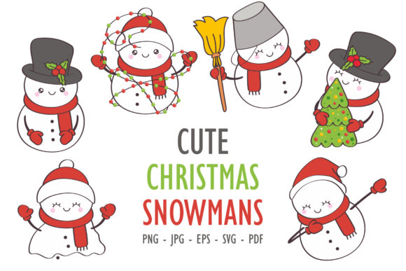 Set Christmas Snowman, Cute Snowman Illustrations
