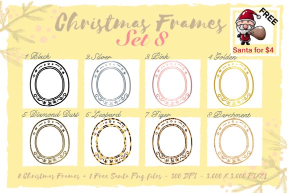 Sublimation Christmas Frames Set 8 Illustrations