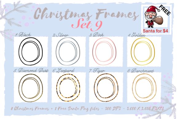 Sublimation Christmas Frames Set 9 Illustrations