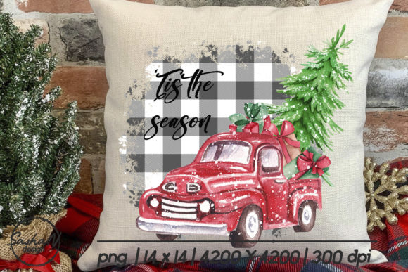 Tis the Season, Christmas Red Truck Illustration