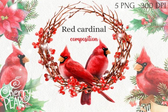 Watercolor Christmas Red Cardinal PNG for Blog and Web Design