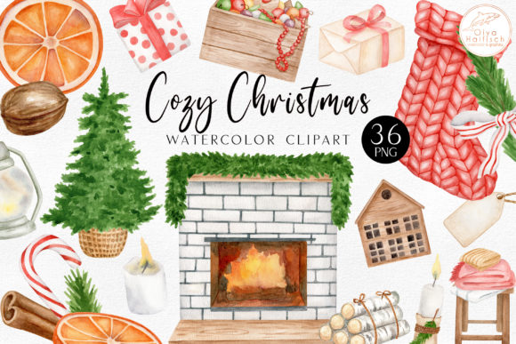 Watercolor Cozy Christmas Clipart Set for Illustrations
